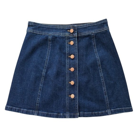 Madewell Stretch Denim A-Line Mini Skirt Button Front Dark Wash Retro Size 0 - Picture 3 of 11